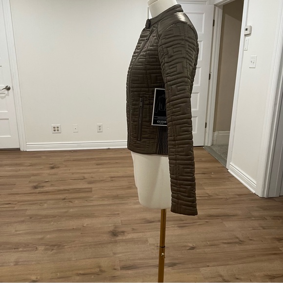 GUESS Quilted Metallic Satin Moto Jacket Desert Green Cropped XS - Picture 7 of 17